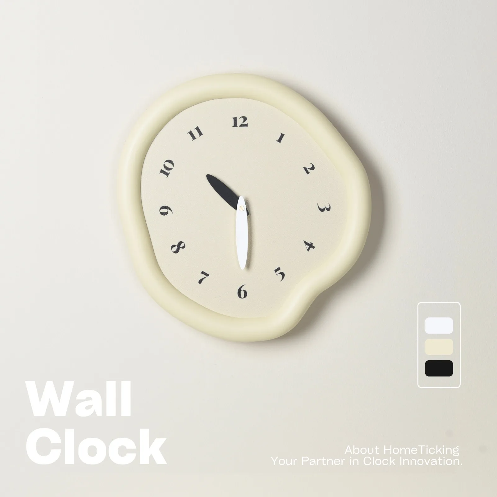 Non perforated cream style high-end creative simple wall clock with black scale decoration and ultra quiet home decoration clock