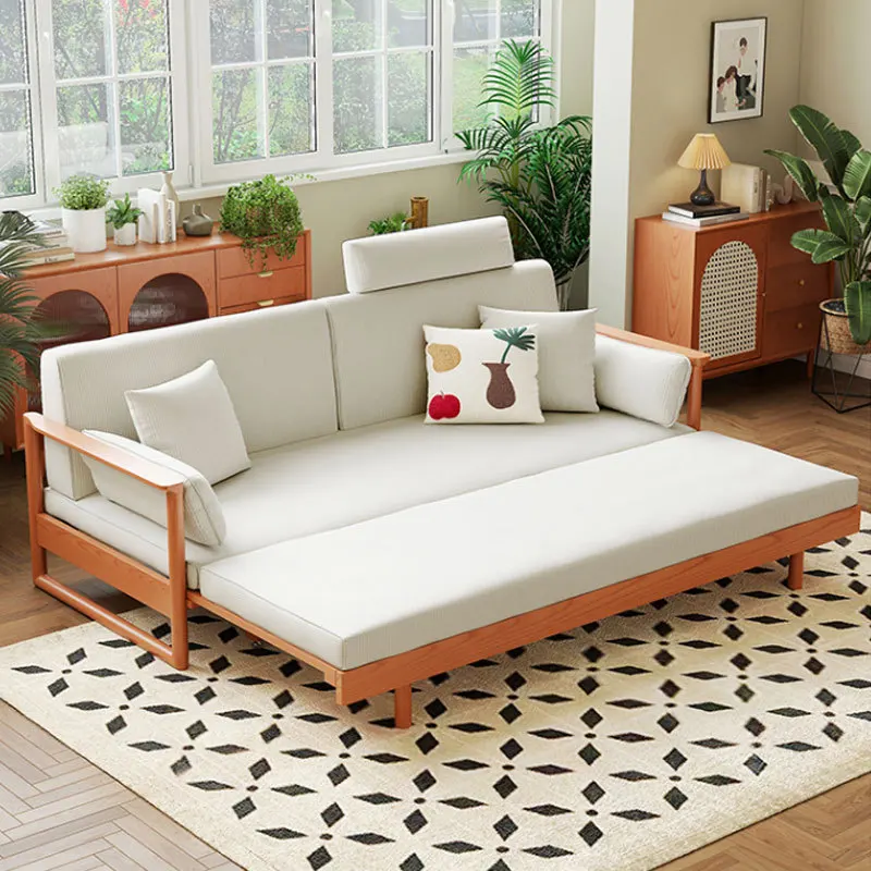 맞춤형 북유럽 일본식 단단한 나무 소파 침대 접이식 이중 목적 간단한 현대 다기능 확장 침대