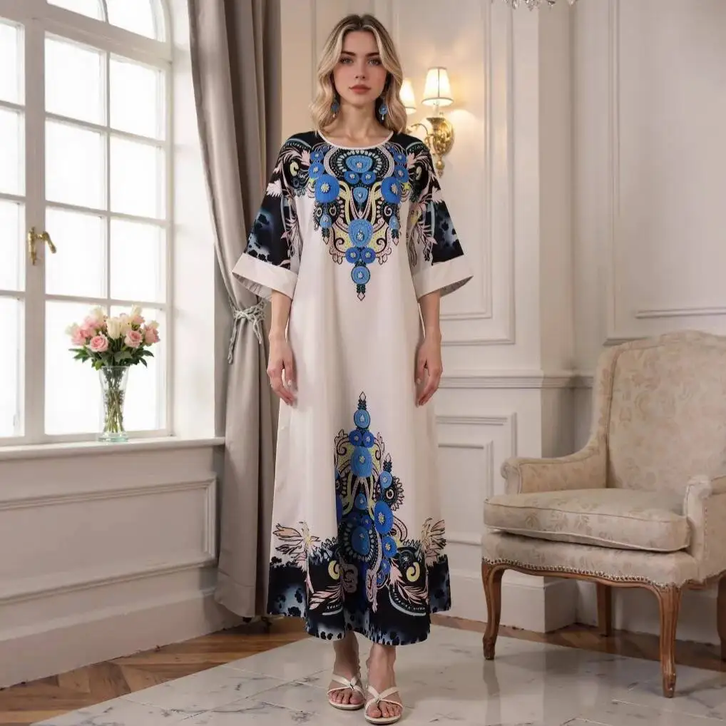 

Muslim Women's Fashion Dubai Arabic Print Abaya Arabic Abaya Dress Long Dress Robe Abaya Ramadan Dubai Luxury Islam Elegant