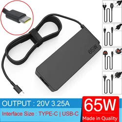 TYPE-C USB-C 노트북 Ac 어댑터 충전기, Lenovo T14 T14s T15 T480 T480s T490 T490s T495 T495s T580 T590, 20V 3.25A 65W