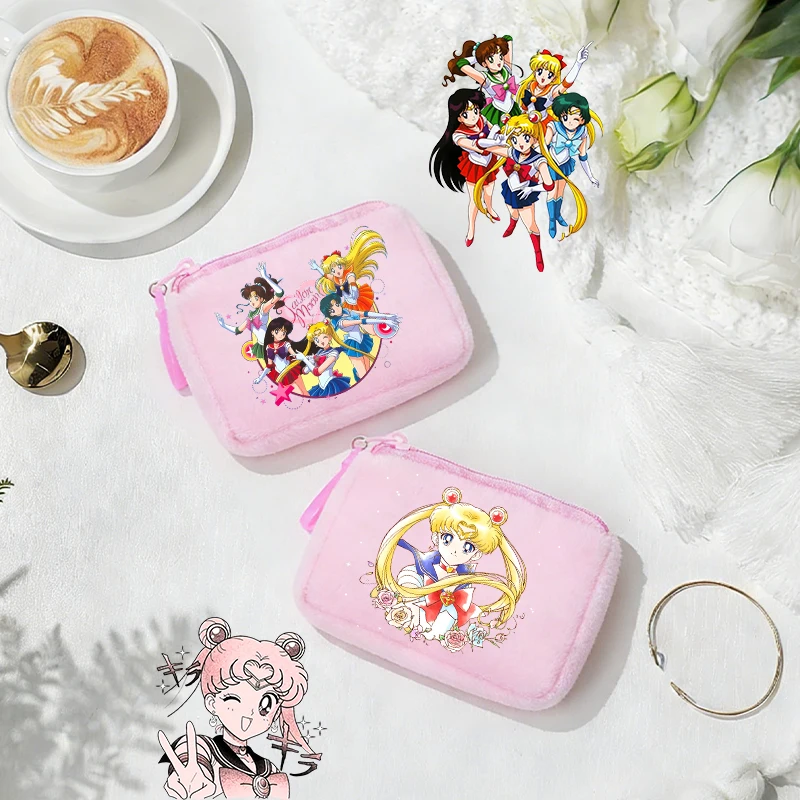 

SailorsMoon Kids Plushd Coin Purse Cute Anime Girl Portable Kawaii Zipper Wallet Woman Key Card Earphone Storage Pouch Mini Bags