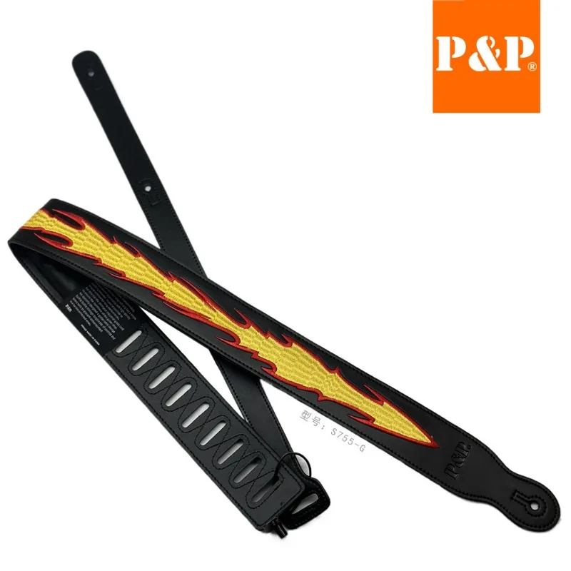 Guitar Strap P&P Spot Flame Genuine Leather White Black Green Rose Red Yellow Electric Guitar 2023