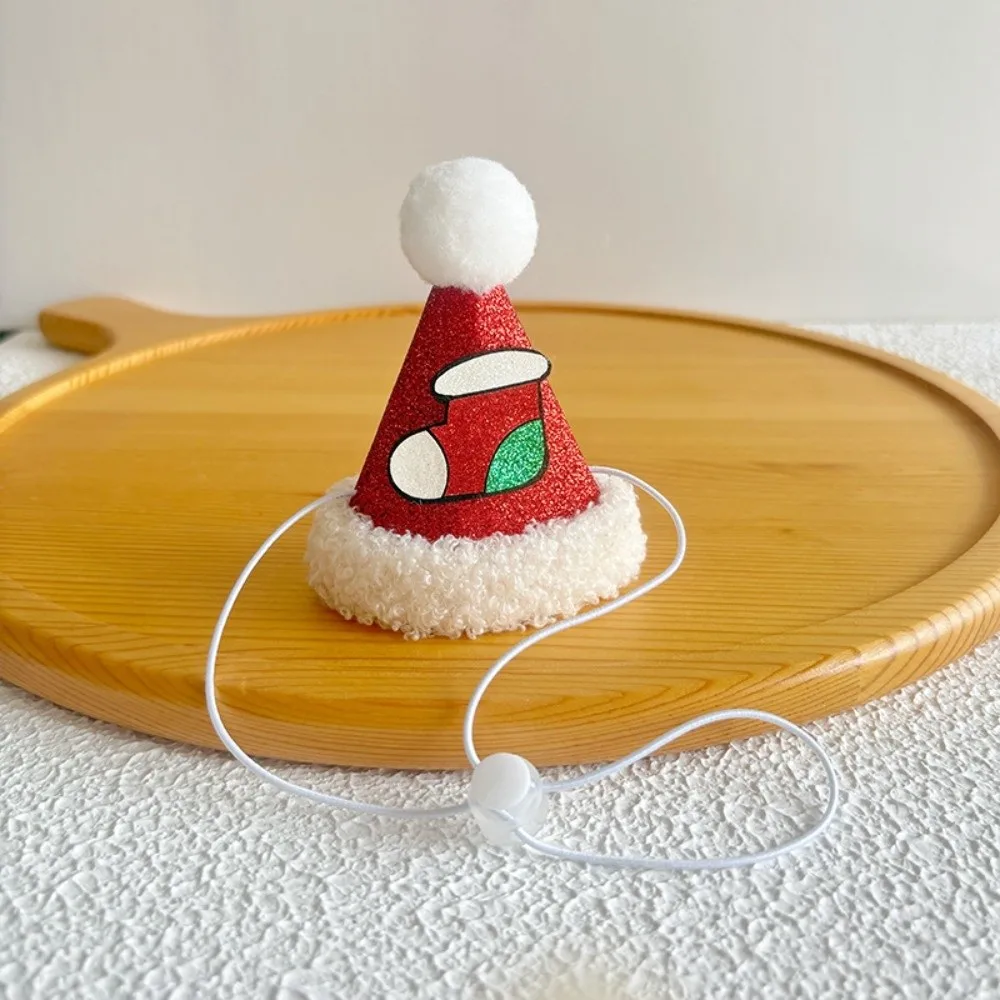 Handmade Christmas Pet Hat Soft Pompon Knitted Yarn Dog Knitted Bonnet Elastic Band Adjustable Strap Cat Santa Cap