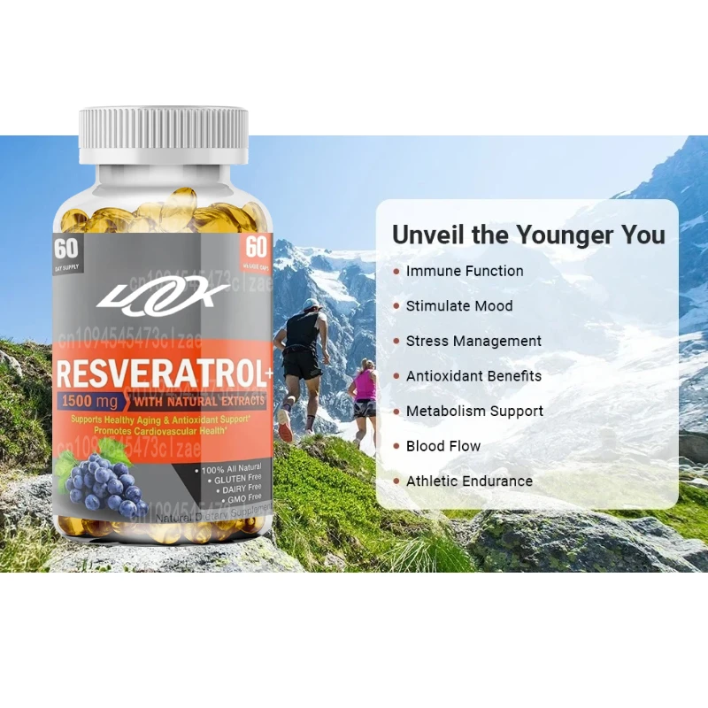 

Premium Resveratrol Pure Resveratrol Supplement Enhanced with Green Tea Leaf & Acai Berry - Aging, Defenses, Brain, A