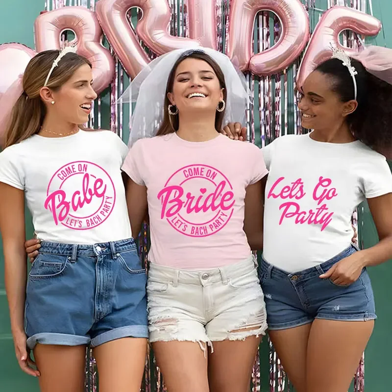 Come on Babe Bride Let's Bach Party T-Shirt Bride Squad Tees Friends Bachelorette Junggesellinnenabschied Tops Damen 2024 Ästhetische Kleidung