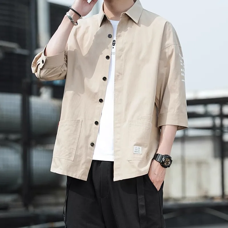 Męska koszulka o luźnym kroju na lato 2025, odporna na zużycie, codzienna odzież robocza, siedmiokolorowa, z włókna poliestrowego.