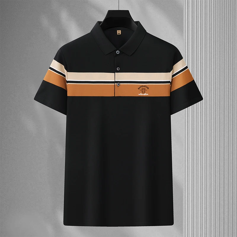 

Light luxury solid color polo collar slim-fit short-sleeved polo shirt men's summer fashion business all-match striped T-shirt