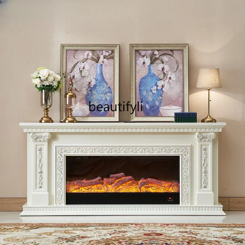 

V European-Style Stove Curio Cabinet Simulation Flame Heating Fireplace TV Cabinet Solid Wood Fireplace