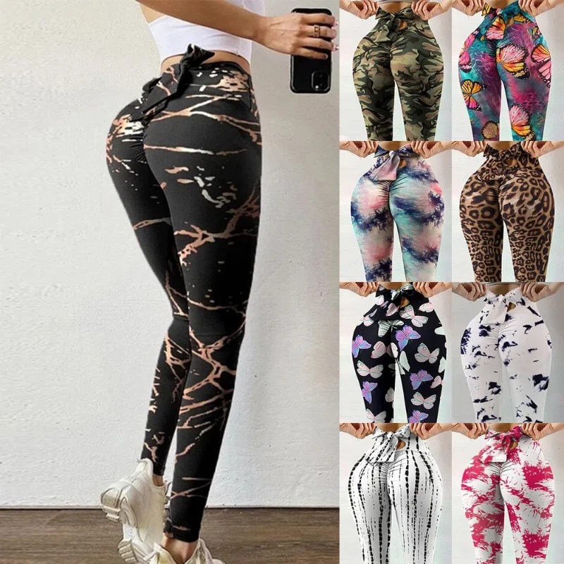 Sexy Butterfly Printed Leggings Bowknot Yoga Pants Bow Bandage Tights Women Butt Lift Exercise Fitness Yoga Legging