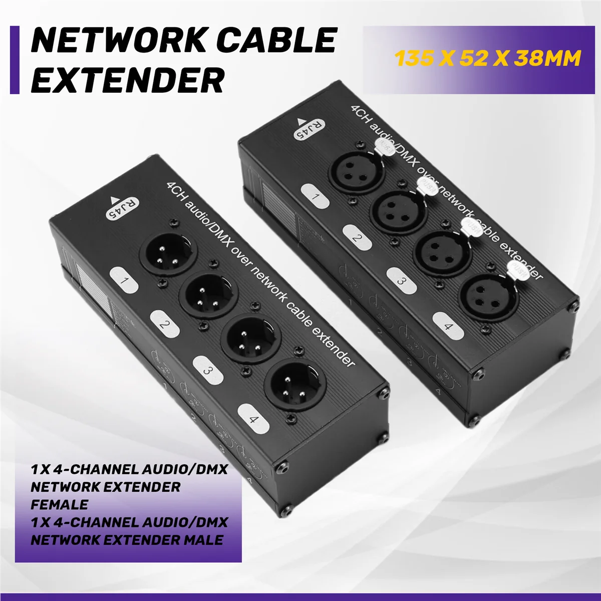 

Superior! 1Pair 4-Channel 3-Pin XLR Audio and DMX over Network Cable Extender, DMX512 Network Signal Extender 1 Male+1 Female