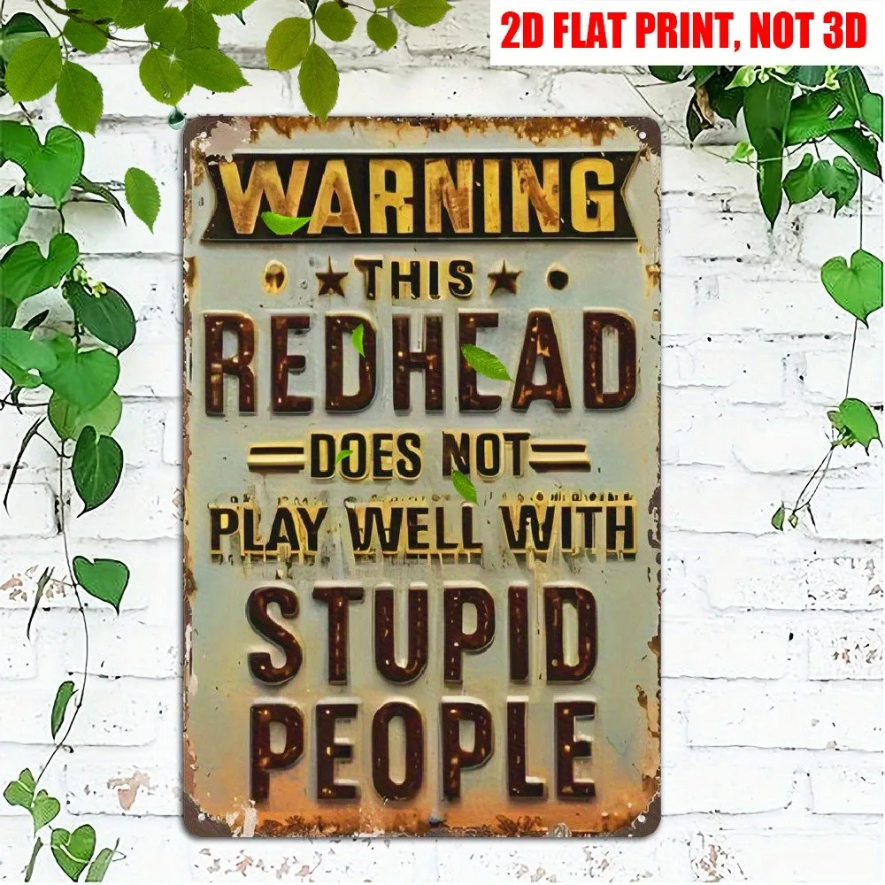 Humorous Warning Red Hair Metal Sign Metal Decoration Plaque 8 x 12 Inch