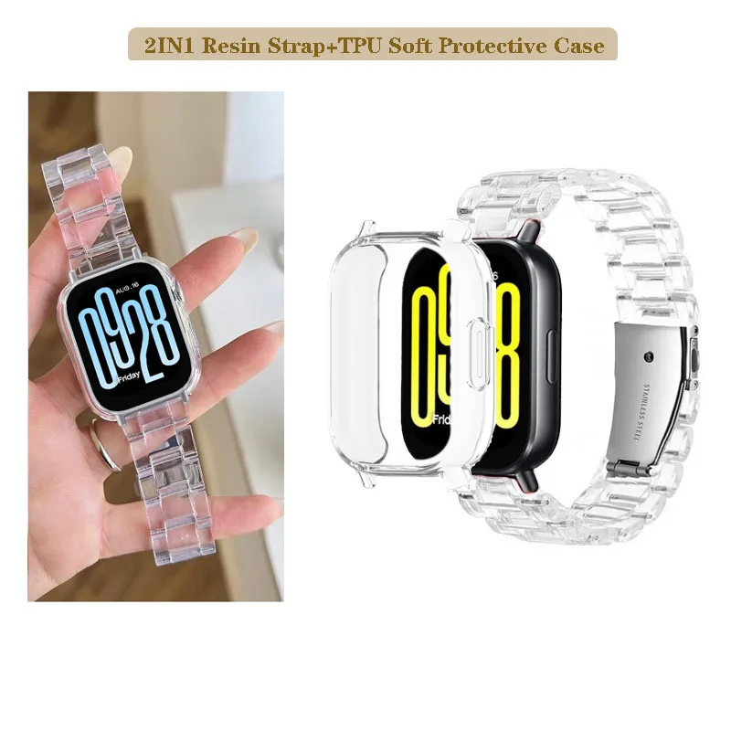 2PCS [Protective Case+Strap] For Xaiomi Redmi Watch 5 Active / 5 Lite Spare Strap, Resin Strap, Soft TPU Screen Protector Case