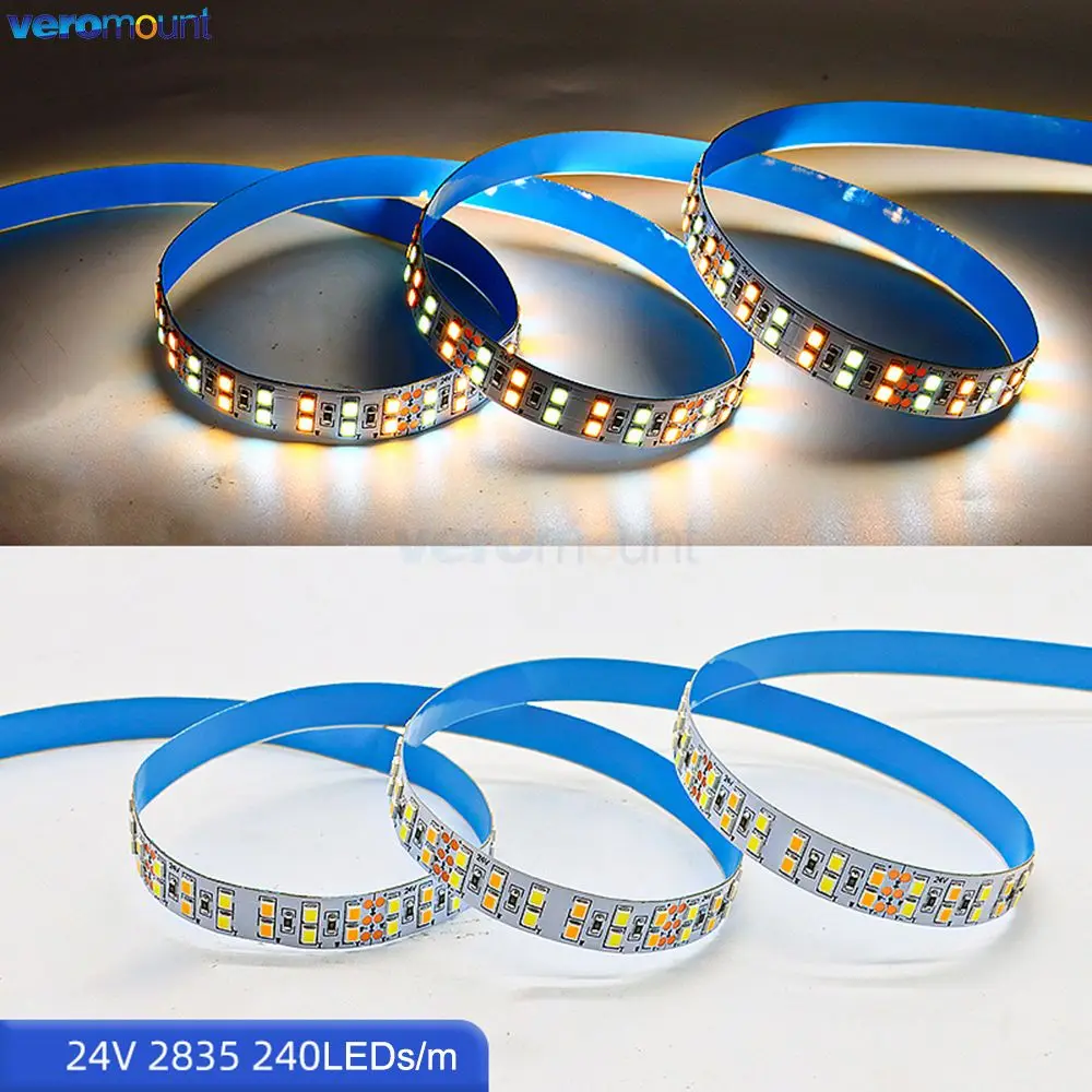 12V 24V Double Row 240LEDs/m 336LEDs/m 5m Dual White SMD 2835 CCT LED Strip Light Color Temperature Adjustable Flexible LED Tape