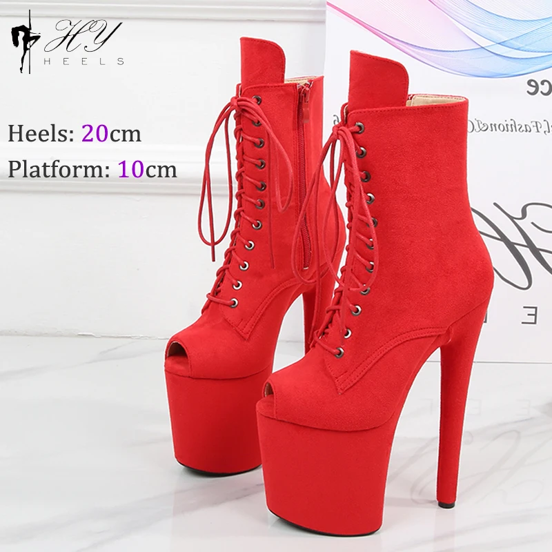 Sexy Suede Platform Ankle Boots Open Toe Fetish 20cm/8Inches Nightclub Stripper Heel Fashion Women Exotic Pole Dance Shoes