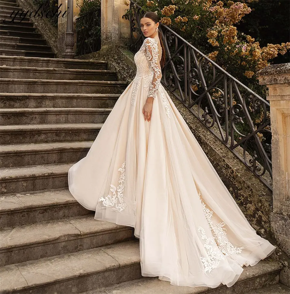 Splendido scollo a cuore Appliques maniche lunghe Illusion abiti da sposa per le donne 2024 corte treno abito da sposa vestidos de novia