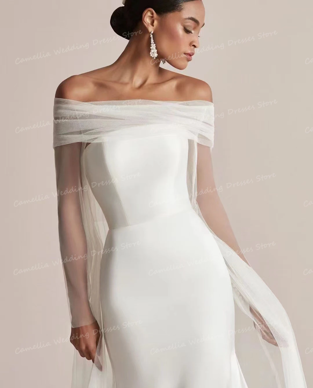 Vestido de novia de encaje sin hombros para mujer, traje Sexy de sirena sin mangas, escote Corazón, satén, elegante, 2024