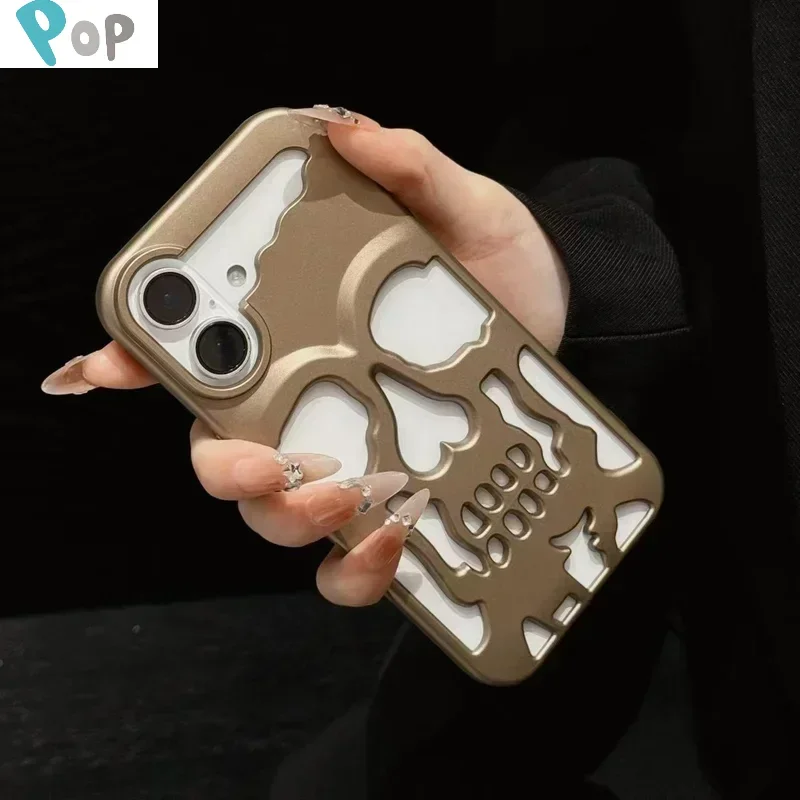 3D Hollow Skull Callous Phone Case for iPhone 15 14 16 Plus 13 12 11 16 Pro Max Luxury Plating Shockproof Ghostface Soft Cover