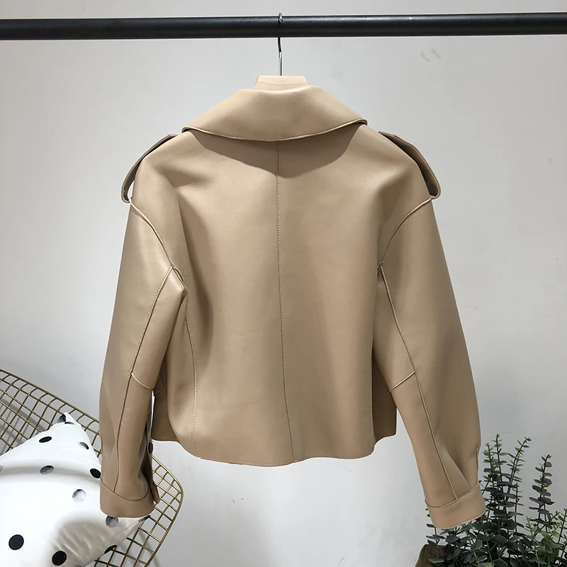 Kurtka skórzana damska ze skóry naturalnej, skóra owcza, luźny krój, casual, nowa kolekcja wiosna-jesień 2025.