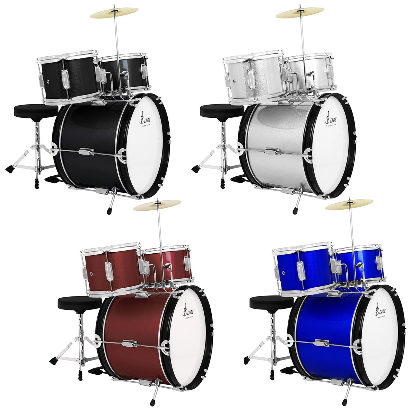 SLADE Kids Drum Set 3-Piece Jazz Drum Kit for Beginners with Adjustable Holder Cymbal Pedal Drumsticks Percussion Instrument