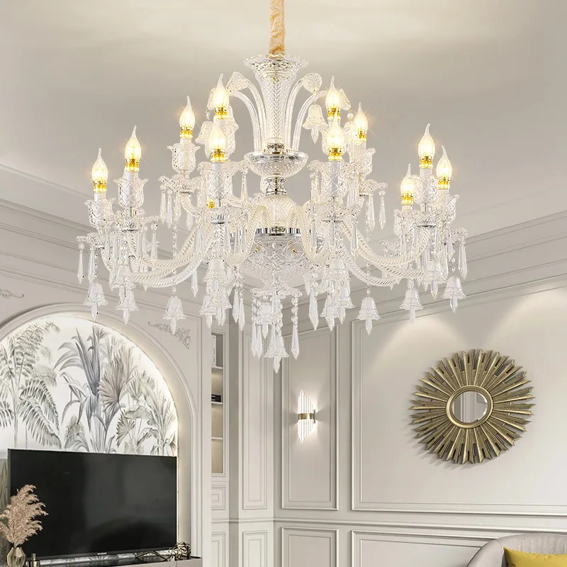 French Style Villa Living Room Lamp Classic Chrome Candle Lamp Modern Baccarat Luxurious Crystal Chandelier