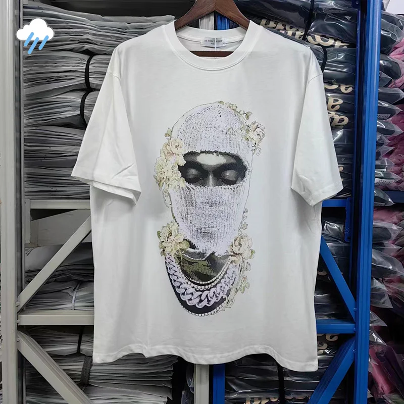 

24SS Hip Hop High Quality IH NOM UH NIT PARIS T-Shirt Best Quality Cotton Tee Tops Flower Mask Man Printing T Shirt