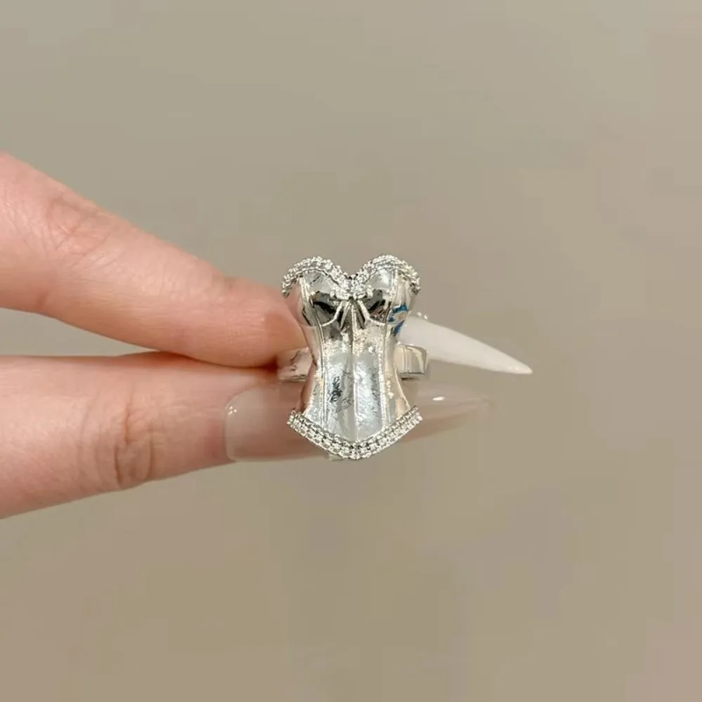 Korean Sweet Style 3D Corset Ring Alloy Opening Punk Skirt Hem Ring Silver Delicate Gothic Ring Party