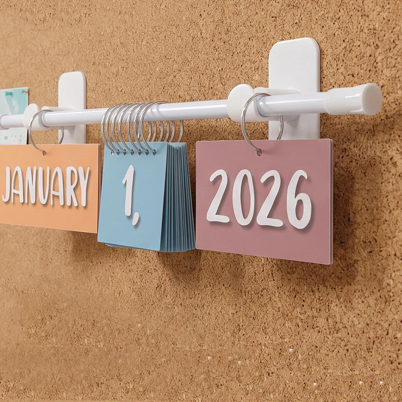 1Set Perpetual Classroom Calendar Boho Rainbow Bulletin Board 2026-2029 Flip Calendar Hanging Rod Teacher Organization Daily view 5