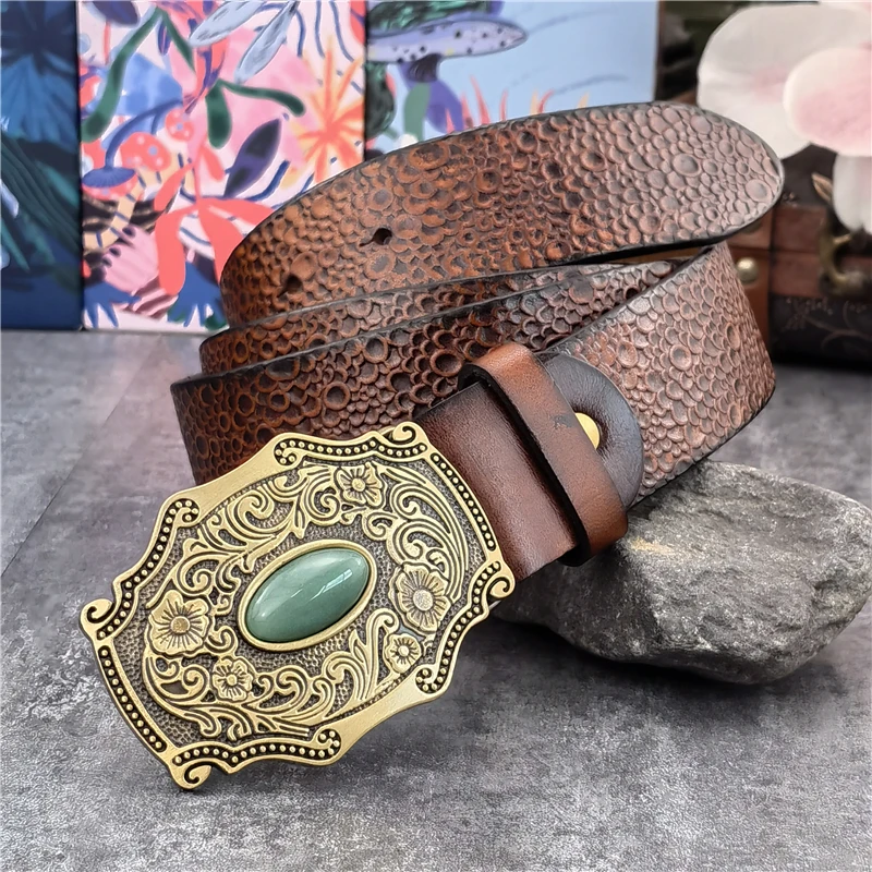 

Luxury Vintage Solid Brass Belt Buckle Quality Genuine Leather Belt For Men Ceinture Men's Leather Belt Wide Men Belt MBT0621