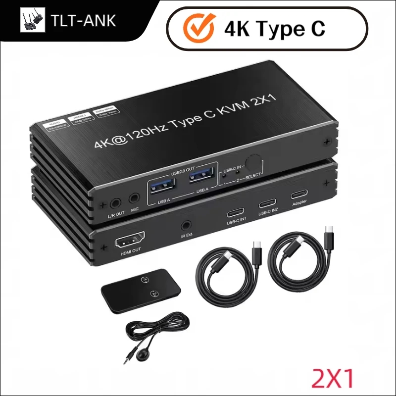 4K@120Hz 8k@60Hz USB C KVM Switch 2x1 Kvm Switch Usb c  2 Computer 1 Monitor with PD 100W 2 X1 hdmi  Kvm Switch