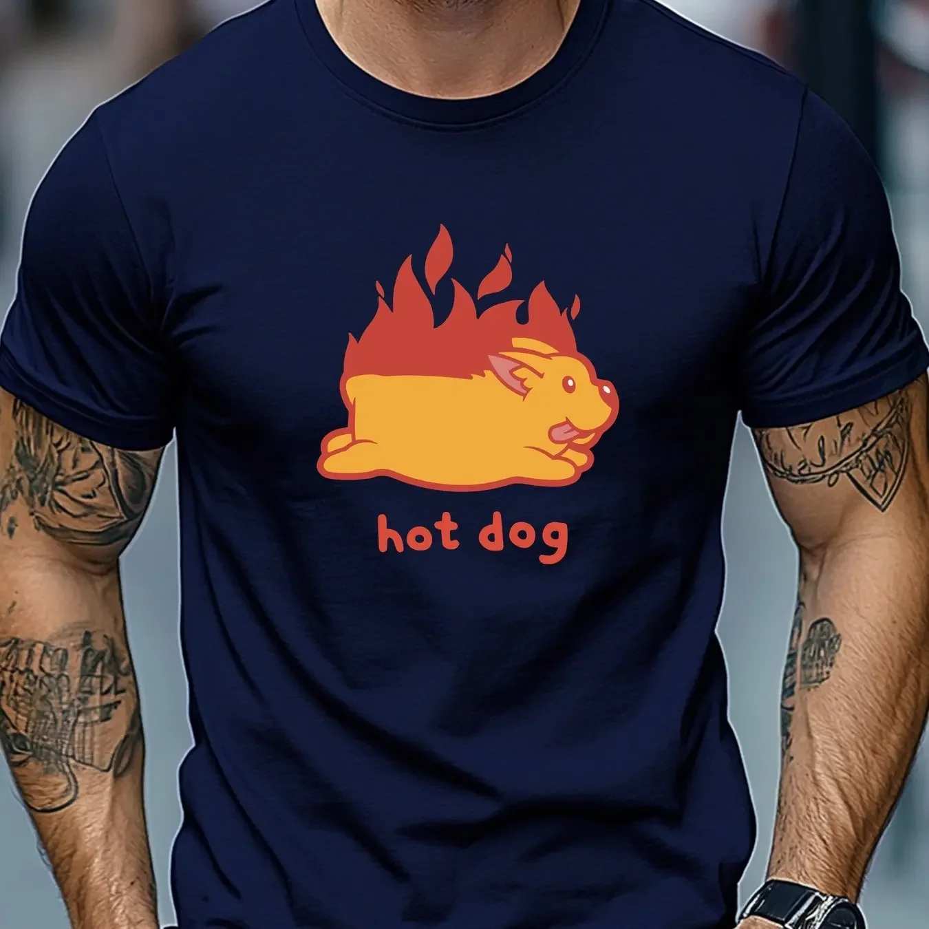 100% pure cotton summer men's and women's short sleeved T-shirt with hot dog pattern,comfortable and versatile, simple and clean