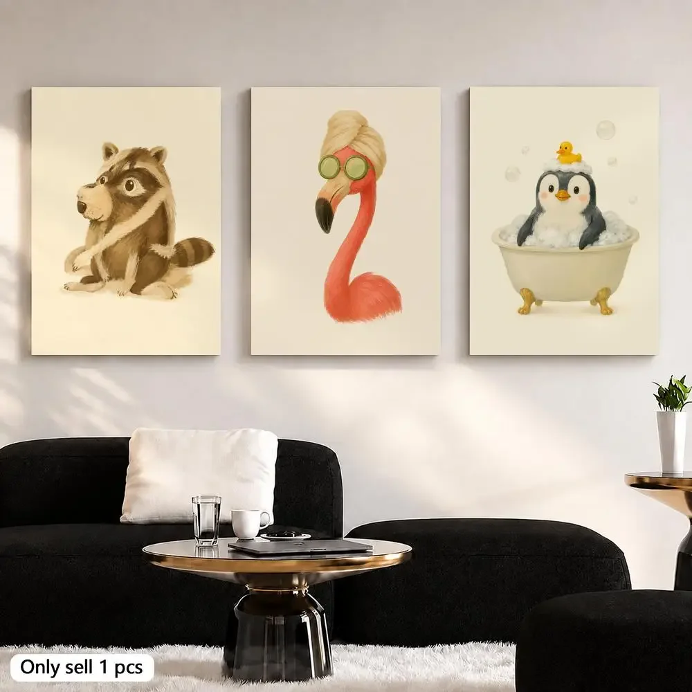 Multiple sizes 1pc frameless Canvas Painting,Cute Animal Bubble Bath Framed Wall Painting Ready to Hang Canvas Art Poster for Li