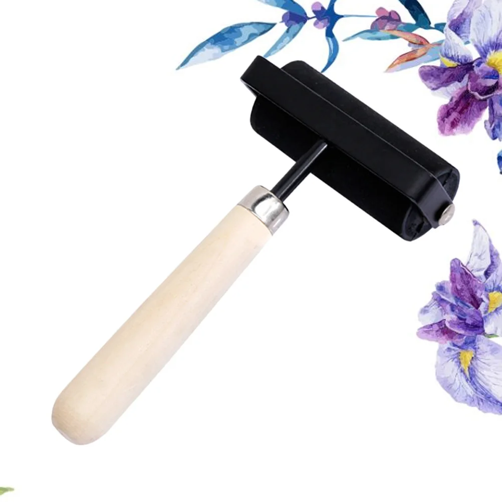 أسطوانة حبر مطاطية مقبض من الخشب الطبيعي الصلب سهل توزيع غراء الحبر ختم أسطوانة الطباعة لخلفيات سجل القصاصات