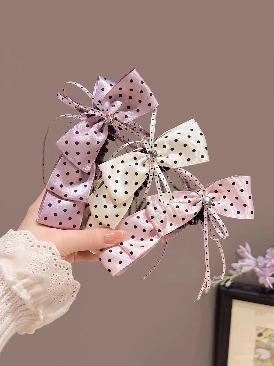 

1pc Fashion Polka Dot Bow Banana Clip Hair Accessories For Women Girls High Ponytail Holder Barrettes Elegant Hairpin Hair Clips