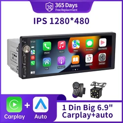 IPS 6.9 inç 1Din Carplay Android Auto Car radyo multimedya Video MP5 çalar 1 Din Bluetooth Stereo USB şarj ile hiçbir DVD