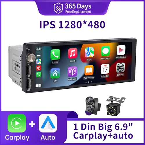 IPS 6,9 pulgadas 1Din Carplay Android Auto Radio de coche reproductor Multimedia de vídeo MP5 1 Din sin DVD con Bluetooth estéreo carga USB
