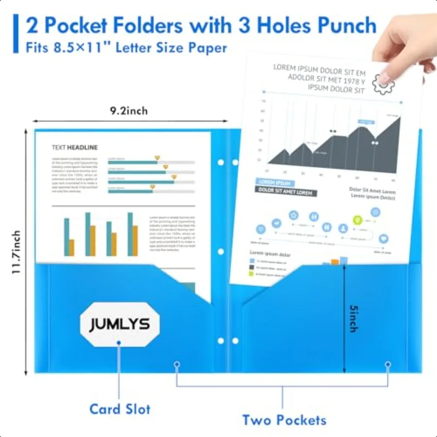 36 Pack 2 Pocket Folders with Clear Front Pocket and 3 Holes Plastic Folder for 3 Ring Binder Heavy Duty Folders with Pockets f