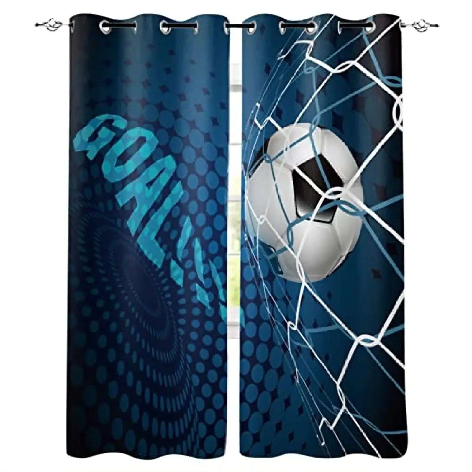 Boys Football Net Window Curtains for Bedroom Living Room Soccer Ball Curtains for Teens Men Sports Window Drapes Treatments