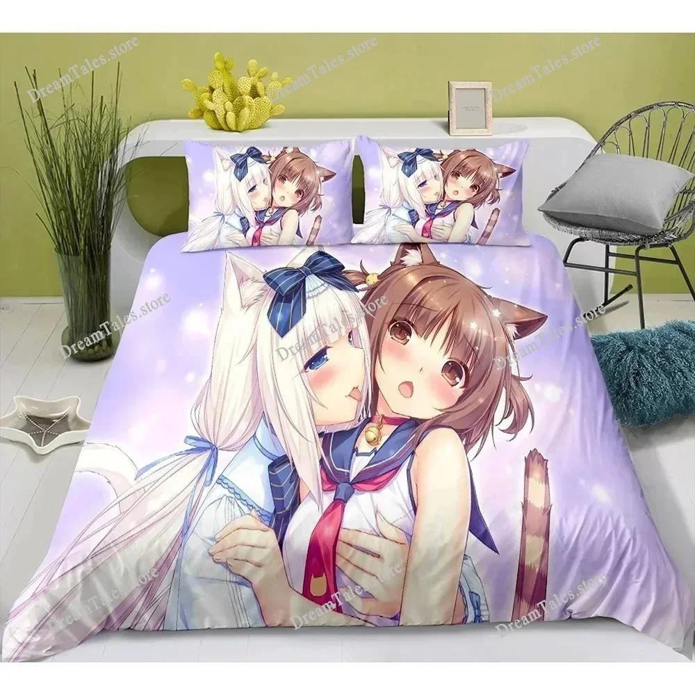 Cute Anime Cat Maid Pattern NEKOPARA Bedding Set Game Printing Duvet Cover and Pillowcase Bedroom Decorate for Otaku Teens741