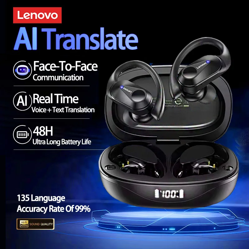 Lenovo LP75 Language Translation Earphones HD Call Noise Cancelling Headphones for Learning Travel Real Time Translator Earbuds