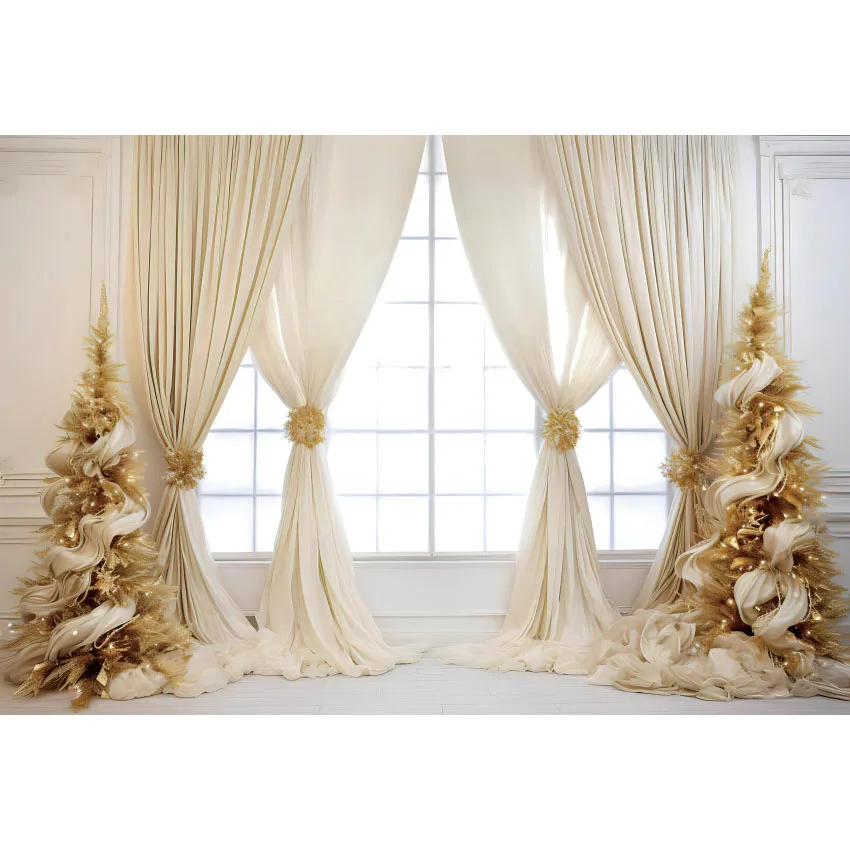 Avezano Gold Christmas Backdrop Fairy Lights Interior Xmas Balls Family Children Portrait Photography Background Photo Studio