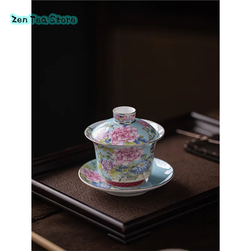 Three Cover Bowl Single Bird Language Flower Kung Fu Tea Set Home Ceramic Tea Bowl Is Not Hot Tea Bowl