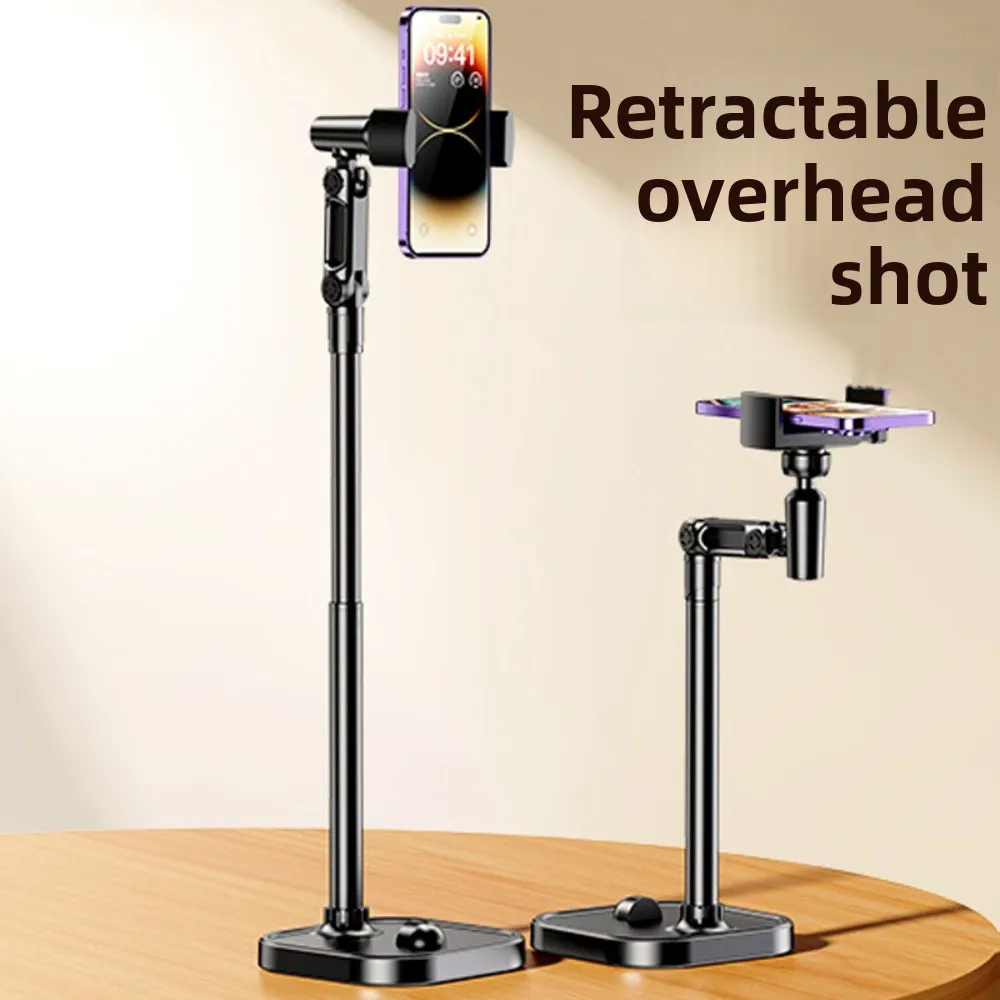 

2 in 1 Telescopic Phone Stand Adjustable Height Overhead Desktop Phone Holder Stable Base Metal Mobile Phone Bracket