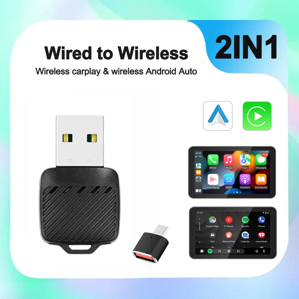 

2 в 1 Беспроводной Carplay Smart AI Box Беспроводной Android Auto Адаптер USB-ключ Проводной Carplay к беспроводному Plug and Play