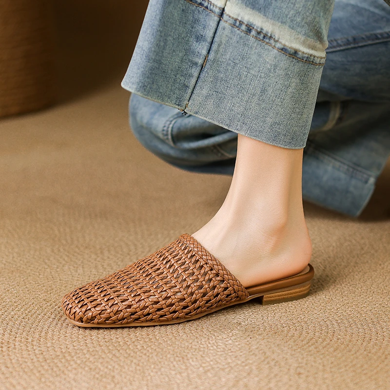 

New Woman Shoes Women's Mules Square Toes Hollow Out Two Layer Woman Slippers 2025 Summer Ladies High Quality Elegant Shoes