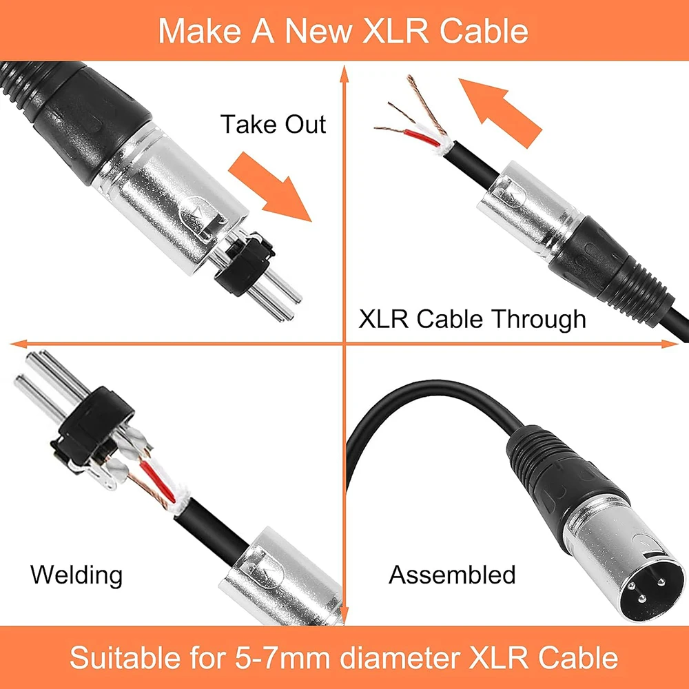 2/5/10Pcs XLR connector 3 pin Jack Plug Microphone Cable Connector Male Female Nickel Housing Silver Contacts Mic Connector