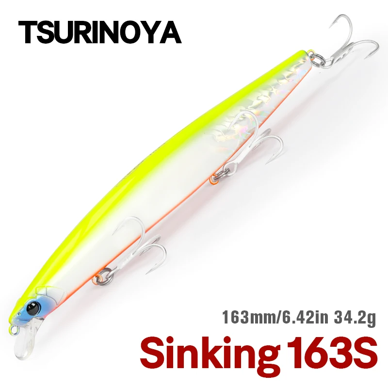 TSURINOYA STINGER 163S Ultra Lange Casting Zinkende Zoutwater Minnow 163mm 34.2g Zeevissen Lokken Kunstmatige Grote harde Aas