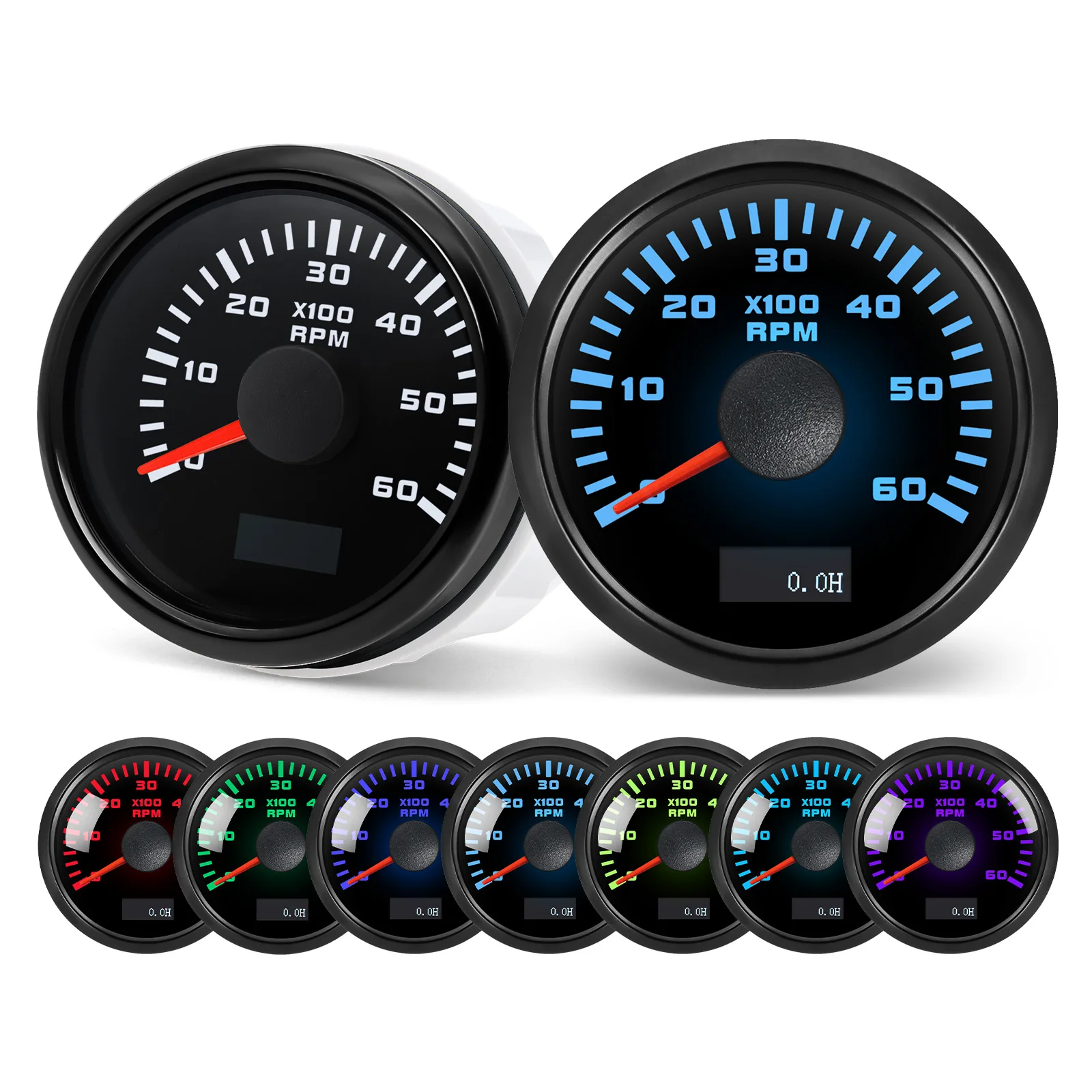 7 farbe Hintergrundbeleuchtung 52mm Tachometer Gauge 3000/4000/6000/7000/8000 RPM Tacho Gauge Wasserdichte Meter Für Marine Auto 12V 24V – Detail 4