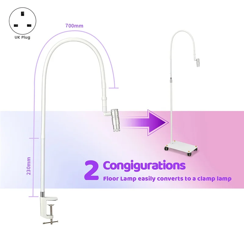 Lampada per ciglia a collo di cigno Lampada da terra con interruttore a gradino a luce ultravioletta UV Spina UK