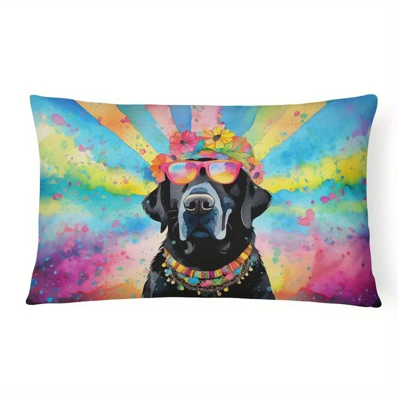 Hippie Black Lab Lumbar Pillow Cover Suitable For Sofa Bedroom Car Pillow Cover Cushion Rectangular Back Cushion