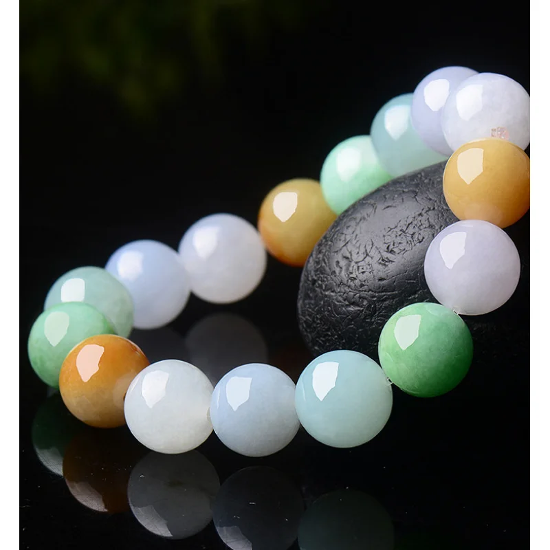 Tricolor Colors Men's round Beads Jade Bracelet with Certificate